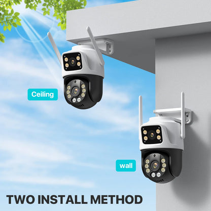 Three Lens PTZ IP Camera Outdoor 6K HD Three Screen Wifi Security Camera Auto Tracking 4K Dual Len Wirelss CCTV Camera Icsee